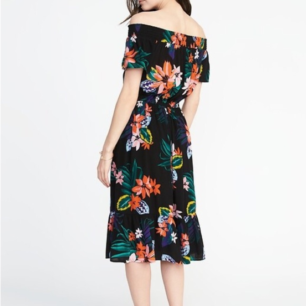 Old Navy Black Floral Off-Shoulder Midi Dress